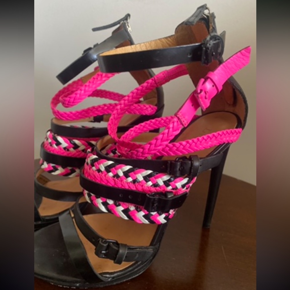 L.A.M.B Leather Black and Pink Gladiator’s Heels
